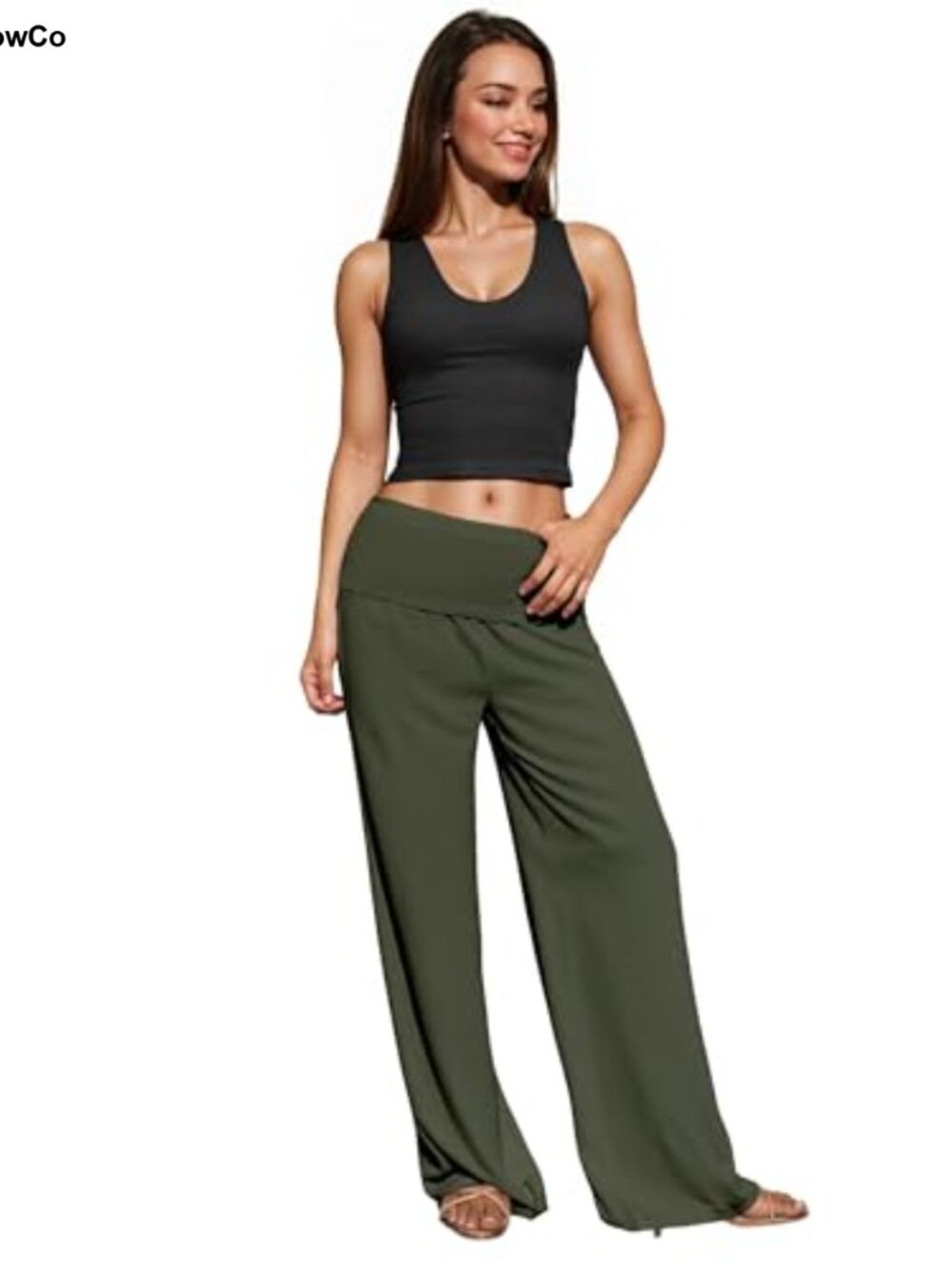 Women's Foldover Palazzo Pants Wide Leg Yoga Stretch Rayon Spandex